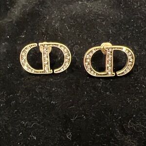 Dior Gold and Silver Crystal Logo Earrings
